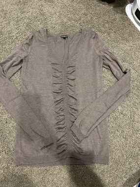 Express Taupe V-Neck Long Sleeve Sweater